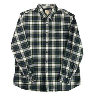 LL Bean Flannel Shirt Mens XL Green Blue Plaid Traditional Fit Cotton Button